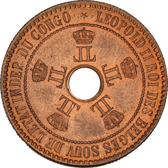 Belgian Congo 5 Cents 1888 BU_obv