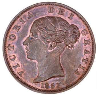 Victoria, Halfpenny, 1853 Young Head, Uncirculated_obv