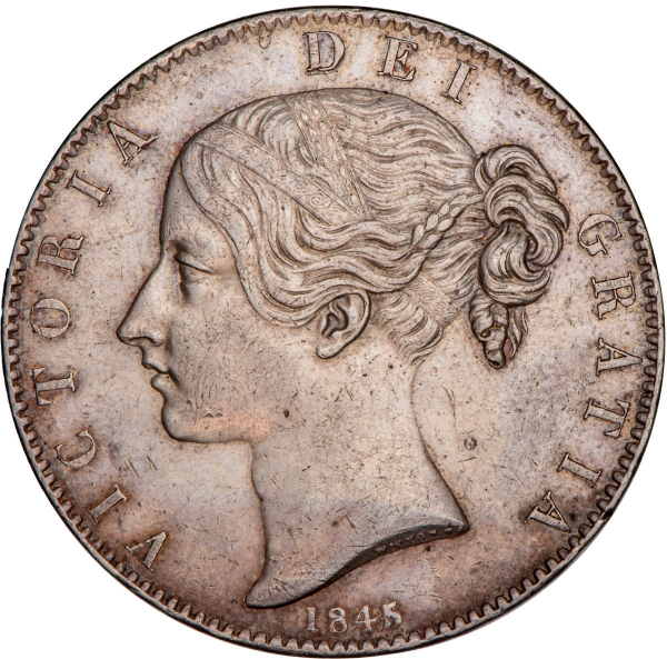 Victoria, Crown, 1845, Young Head, Cinquefoil stops_obv