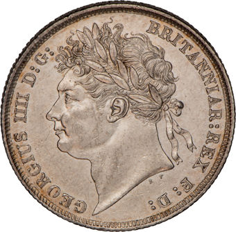 George IV, Shilling, 1824 Laureate Head Second Reverse, Almost Uncirculated_obv