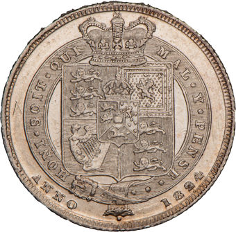 George IV, Shilling, 1824 Laureate Head Second Reverse, Almost Uncirculated_rev