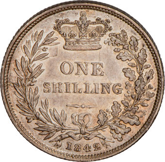 Victoria, Shilling, 1842 YH, Almost Uncirculated_rev