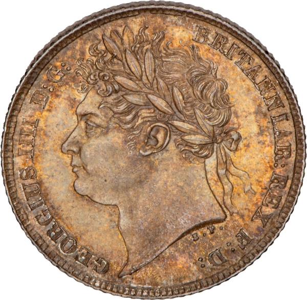 George IV, Sixpence, 1825, Laureate head with second reverse. Choice Uncirculated_obv
