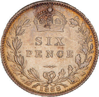 Victoria, Jubilee Head  Sixpence 1888_rev