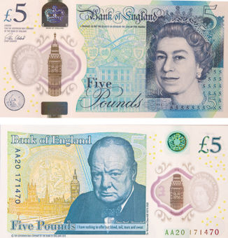 Victoria Cleland £5 Winston Churchill Polymer  B414 AA Prefix Unc