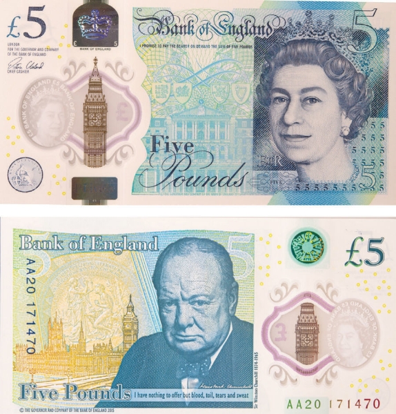 Victoria Cleland £5 Winston Churchill Polymer  B414 AA Prefix Unc