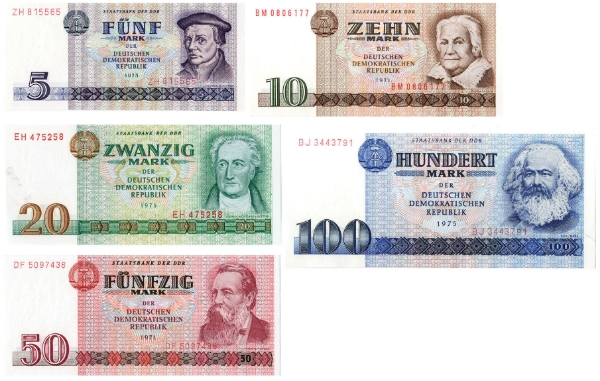 East Germany 1971-5 Set 5-100 Marks P27-31/TBB301-05 Unc