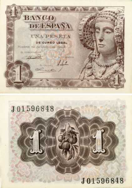 Spain 1 Peseta 1948 P135a Unc