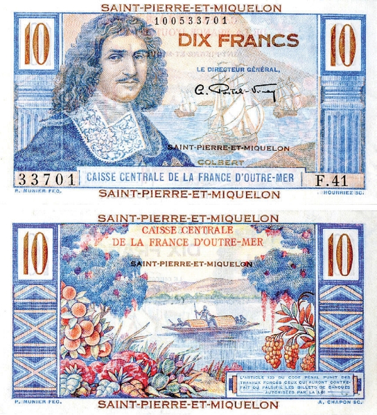 St Pierre et  Miquelon 10 Francs Nd (1950-60) P23/TBB509a