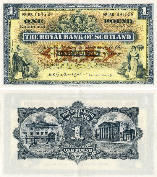 Royal Bank Scotland £1 1950's-60's P324 GEF/AU