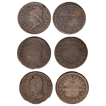 France's First Decimal Coins, Set of Three VG-F_main