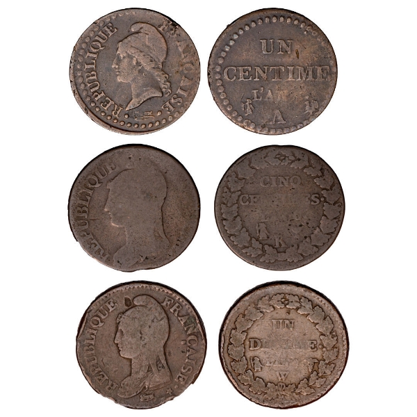 France's First Decimal Coins, Set of Three VG-F_main