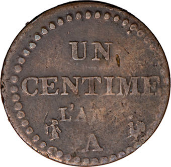 France's First Decimal Coins, Set of Three VG-F_rev
