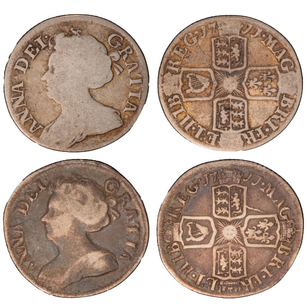 Three hundred year old sixpences  of Queen Anne