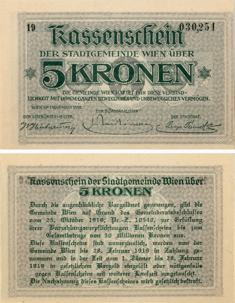 Austria 5 Kronen Notgeld 1918 Vienna Unc