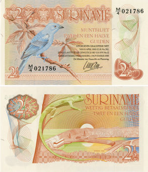 Surinam 2  1/2 Gulden 1985 Blue Bird P119 Unc