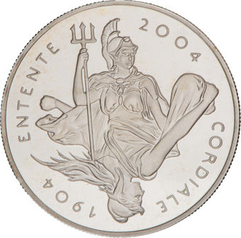 2004 £5, 100th Anniversary of the Entente Cordiale Silver Proof Piedfort_rev