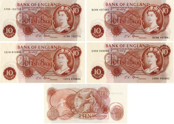 J S Fforde Portrait 10/- A-B-C-D Set AU/Unc
