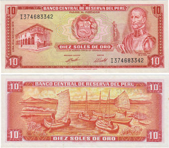 Peru 10 Soles de oro 1974 P100c Unc
