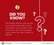 Picture of The Italian 500 lire coin was the first modern bimetallic coin in circulation