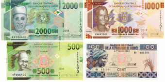 Guinea 100-20,000 Francs 2015-2018 (4) Unc