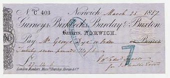 Gurneys, Birkbecks, Barclay & Buxton - Norwich Branch Cheques