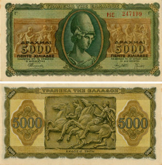 Greece 5000 Drachma 1943 P122 Unc