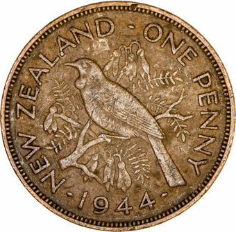 New Zealand, George VI, Penny 1944 Fine_rev