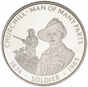 Falkland Islands, 50 Pence Churchill - Man of Many Parts 'Soldier' Silver Proof_rev