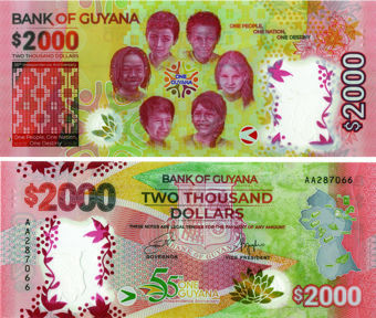 Guyana 2000 Dollars 2022 55th Ann Indep P-New Polymer Unc