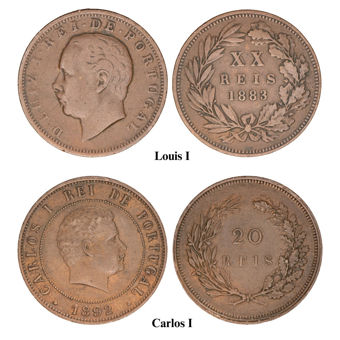 Old Portuguese 20 reis coins