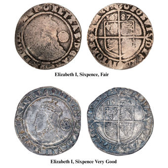 Sixpences of Elizabeth I – around 450 years old!