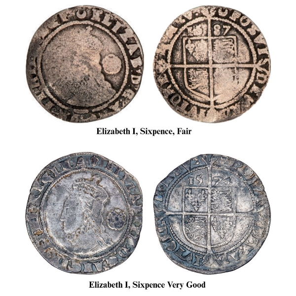 Sixpences of Elizabeth I – around 450 years old!
