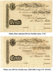 SPECIAL Banco di Malta 20/100 lire Pair