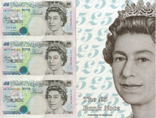 Uncut Sheet of Three Bank of England £5 Notes