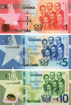 Ghana 1-10 Cedis (3) Unc