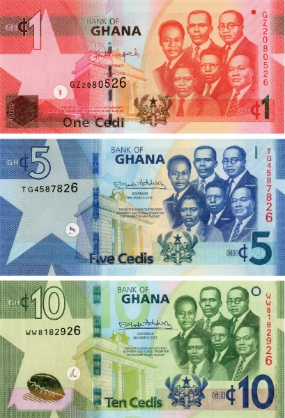 Ghana 1-10 Cedis (3) Unc