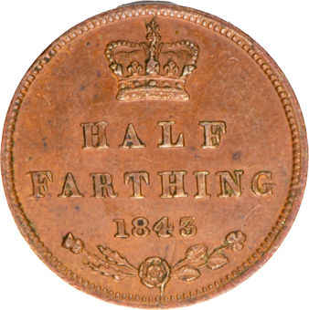 Victoria, Half Farthing 1844, Uncirculated_rev