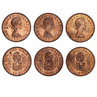 New Zealand Set of Three 1960's Halfpennies_main