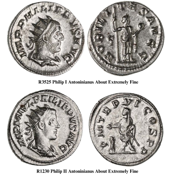 Philip the Arab and Philip II 244-249 AD. Father and son duo who ruled an Empire