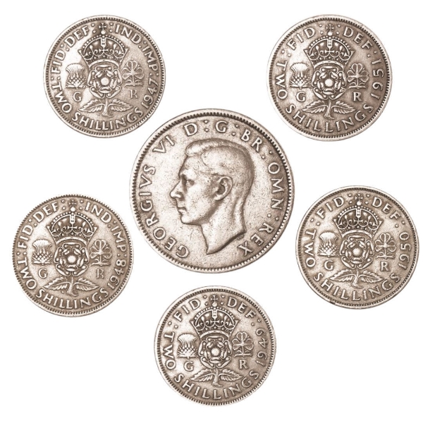 George VI, Florin Collection 1947-1951 Cupronickel