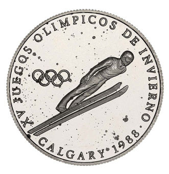 Panama, 1 Balboa, 1988 Olympic Ski Jump_obv