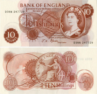 J S Fforde Portrait 10/- B310 D38N Prefix Last AU/Unc
