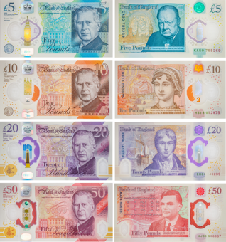 Sarah John Charles III Polymer £5-£50 (4 Values) 1st Prefix Unc