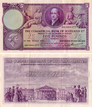 Commercial Bank Scotland £5 Jan 1947-53 PS333 VF
