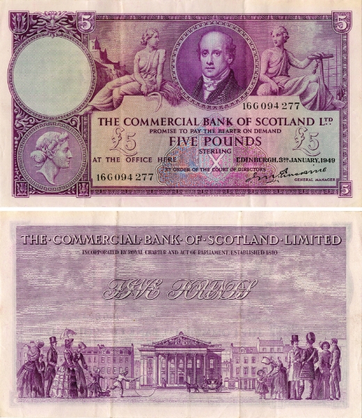 Commercial Bank Scotland £5 Jan 1947-53 PS333 VF