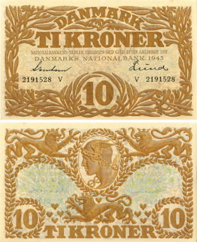 Denmark 10 Kroner 1943 P31 Unc