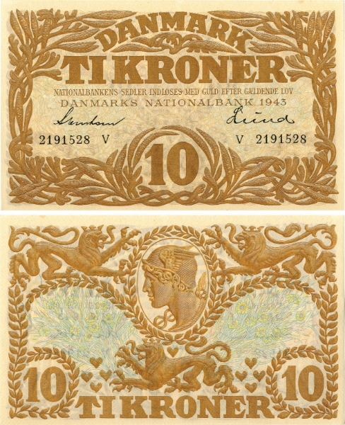 Denmark 10 Kroner 1943 P31 Unc