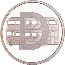D- Double-decker Bus. 2018 10 Pence Silver Proof In Acrylic Block_rev
