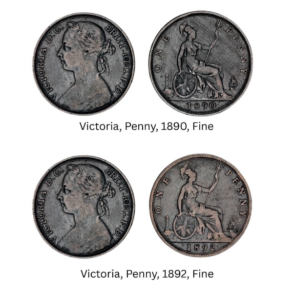 Victorian Bun Head Pennies from 1890-1892